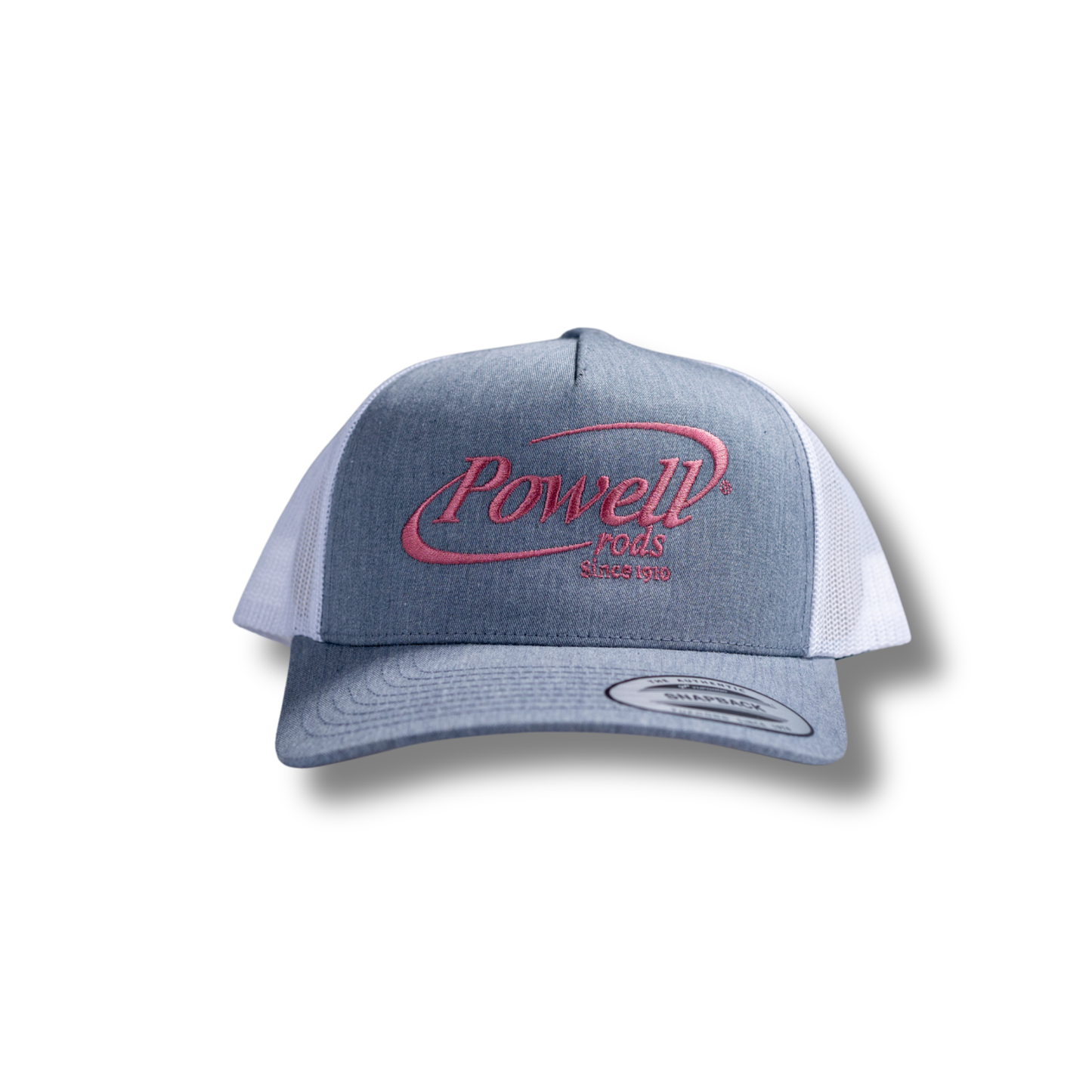 5-Panel Classic Trucker Cap | Heather & White | Large Pink Logo