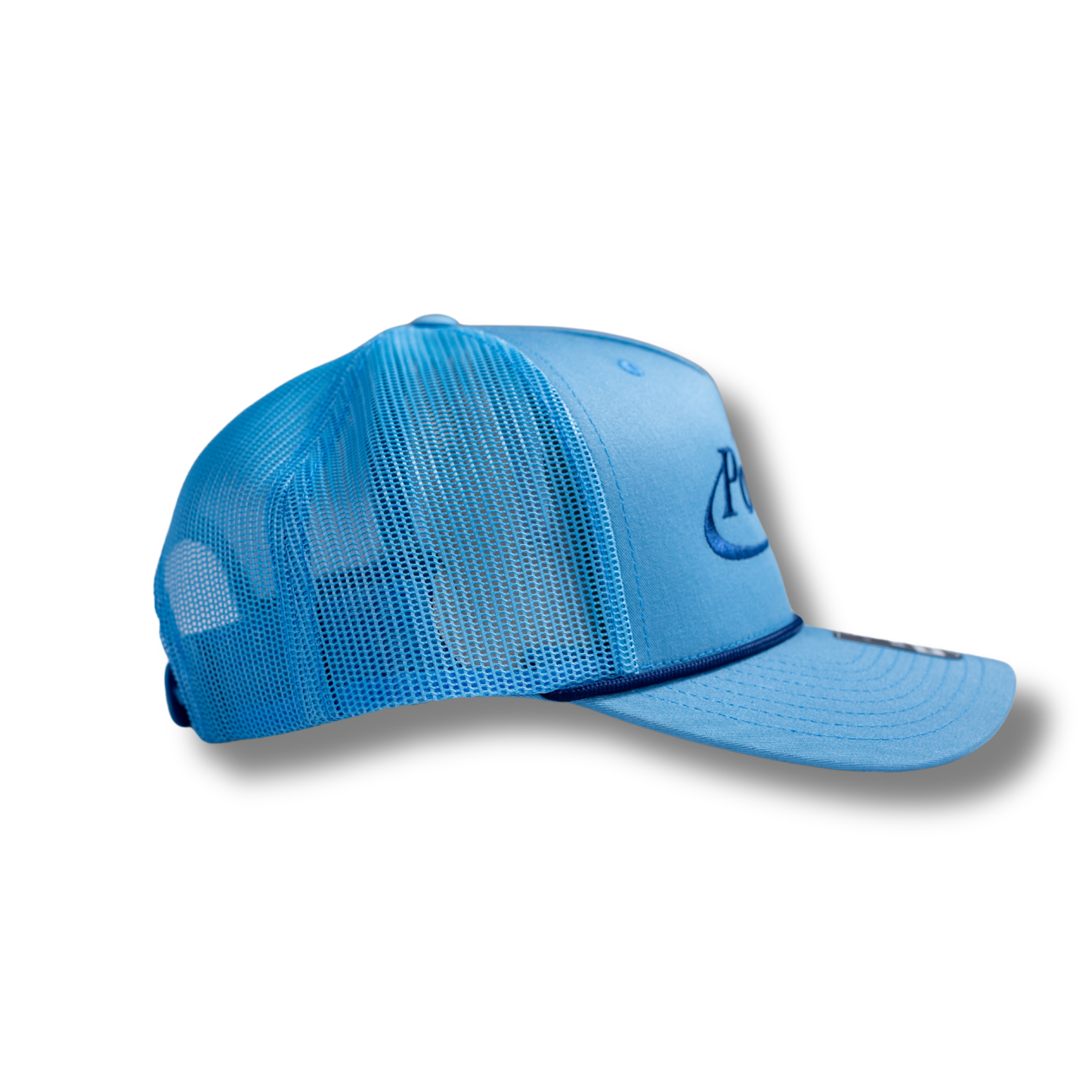 The 112, 5 Panel Trucker Cap with Blue Rope | Baby Blue | Large Cobalt Blue Logo