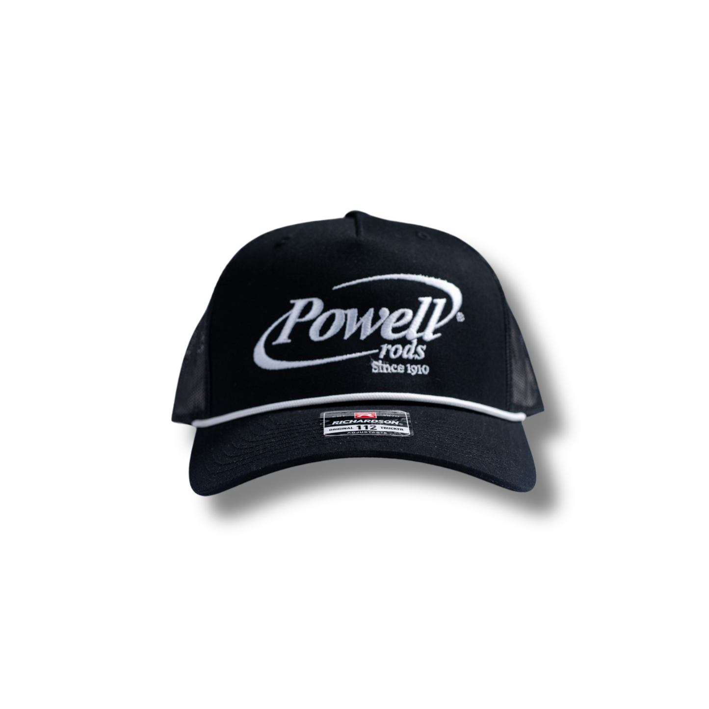 The 112, 5 Panel Trucker Cap with White Rope | Black | Large White Logo