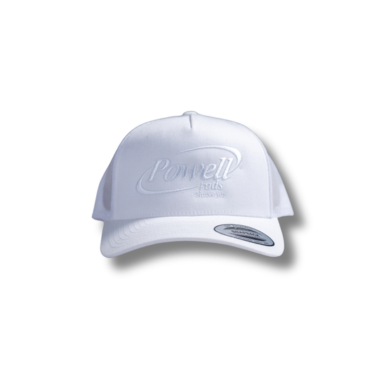 5-Panel Classic Trucker Cap | White | Large White Logo