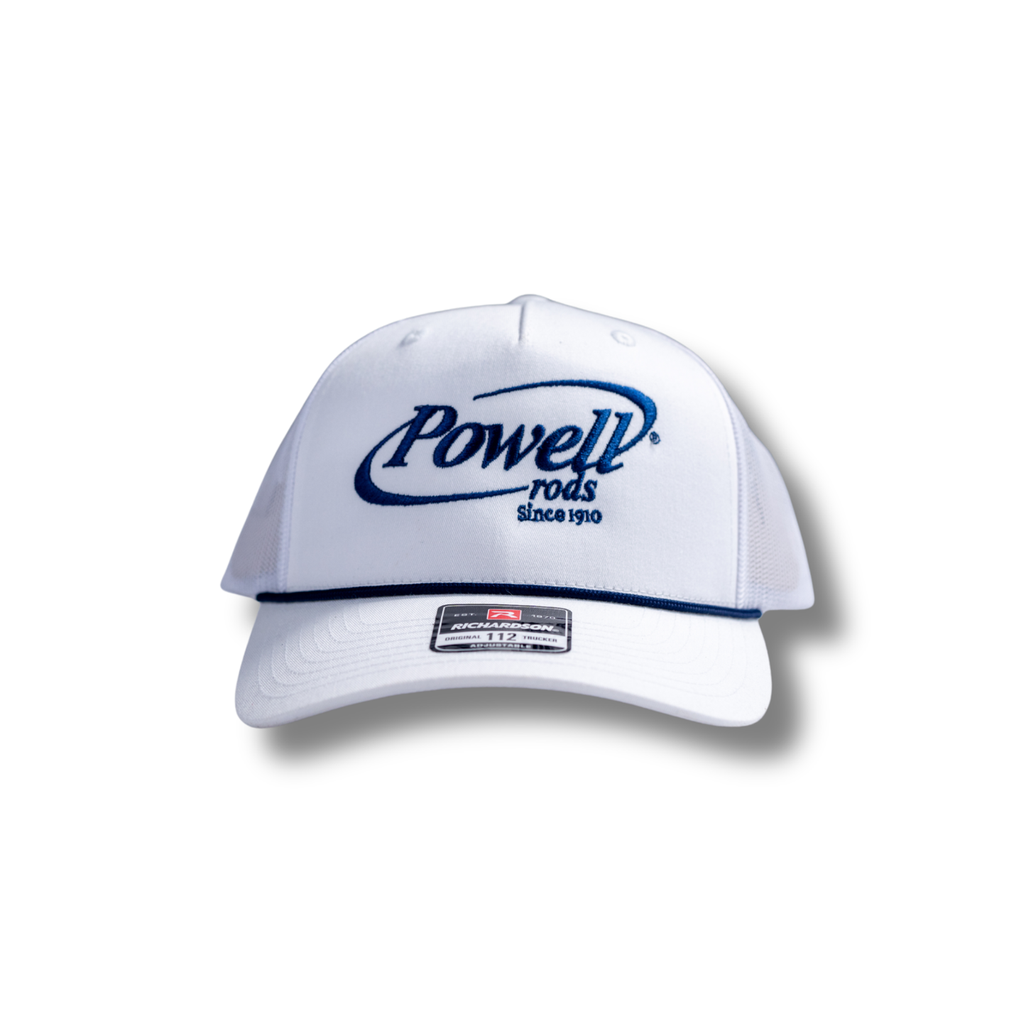 The 112, 5 Panel Trucker Cap with Blue Rope | White | Large Cobalt Blue Logo